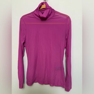 White House Black Horse Pinkish Purple Stretchy Mesh Turtleneck